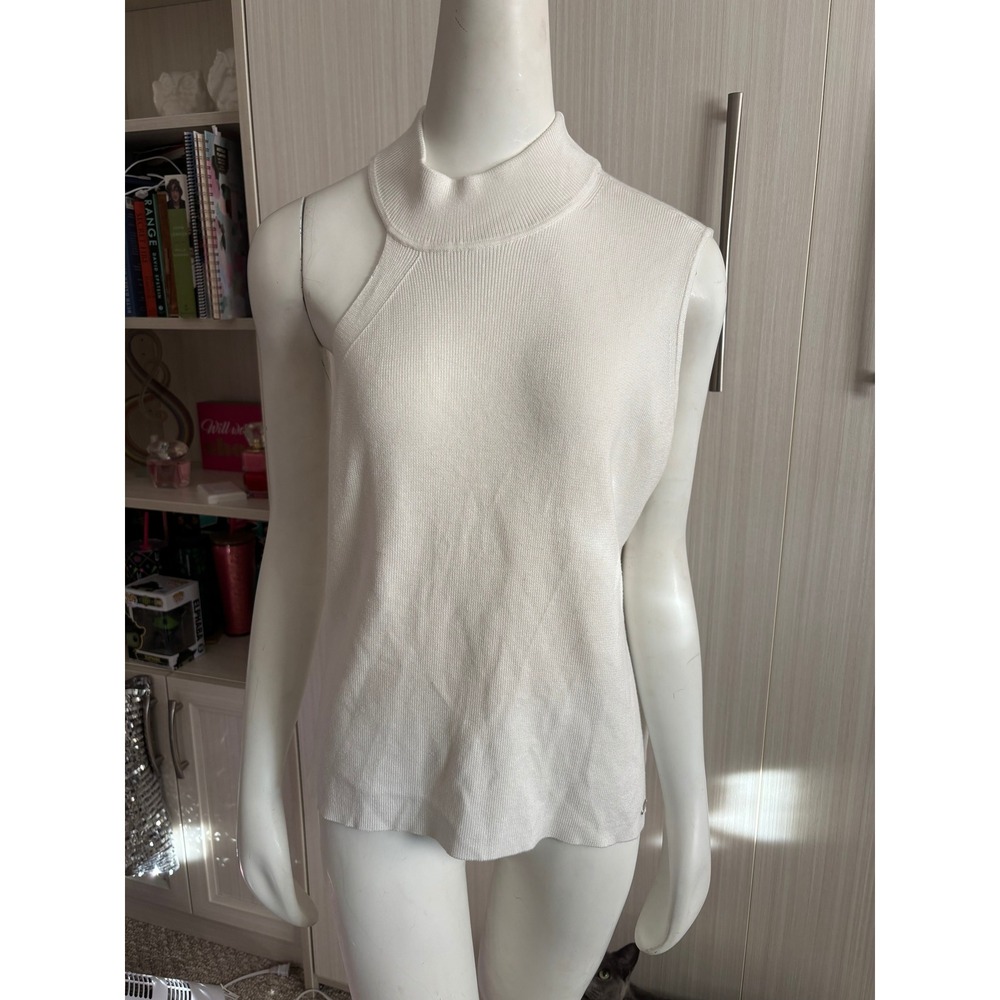 Calvin Klein Womens White Asymmetrical Cutout Mock Neck Ribbed Knit Top C3ES8777